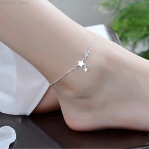Stamped 925 Sterling Silver Anklet with Dangling Stars !